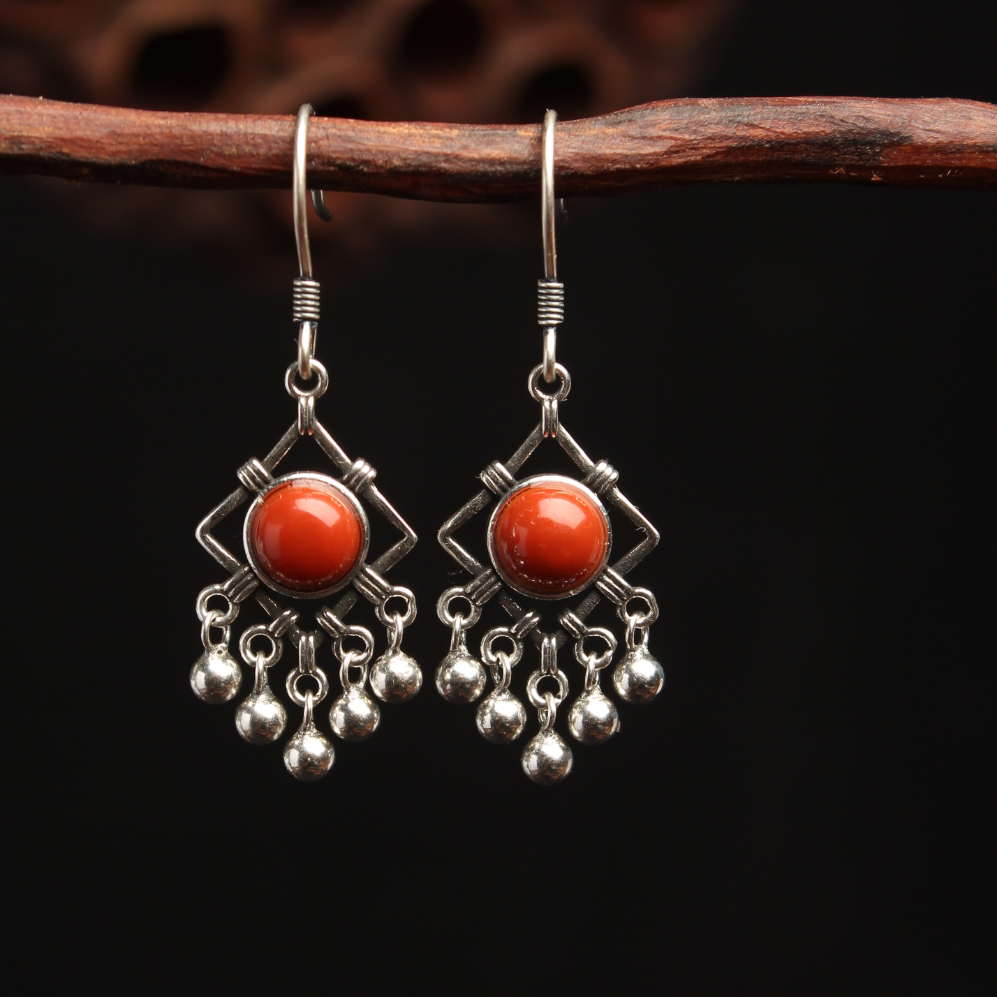 【天然南红】南红 耳饰 S925银 耳坠 耳线 中式耳饰 复古 国风 百搭