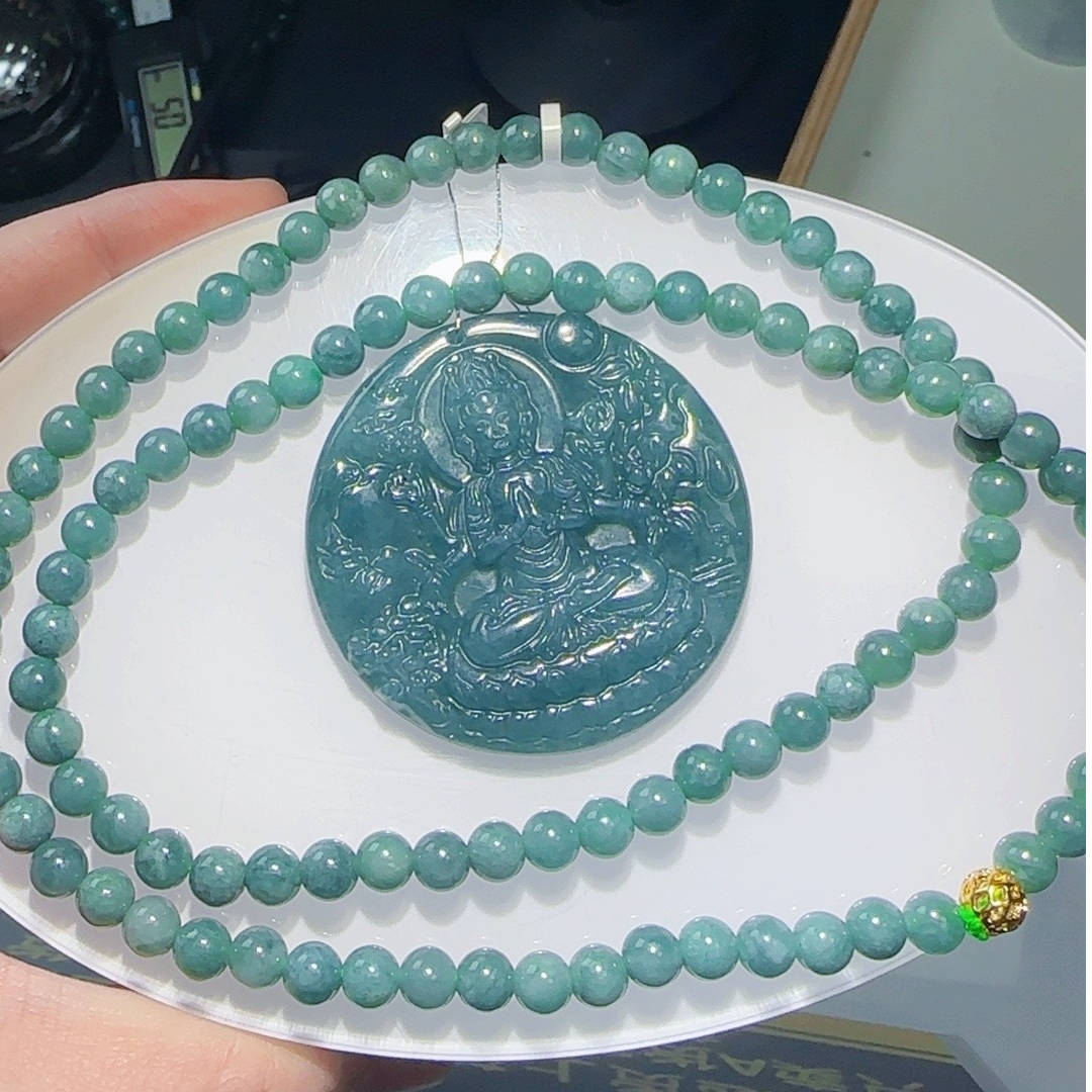 天然A货翡翠时尚观音带珠链 GS-40207+70060