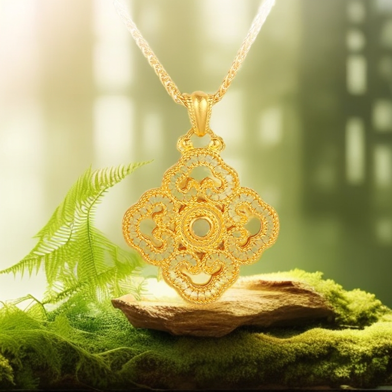 （七夕专享）18K新中式国潮镂空四合如意吊坠