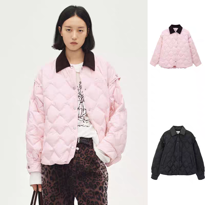 AVVENN2025冬季新品设计师款衬衫羽绒服轻薄菱格宽松AL90502817