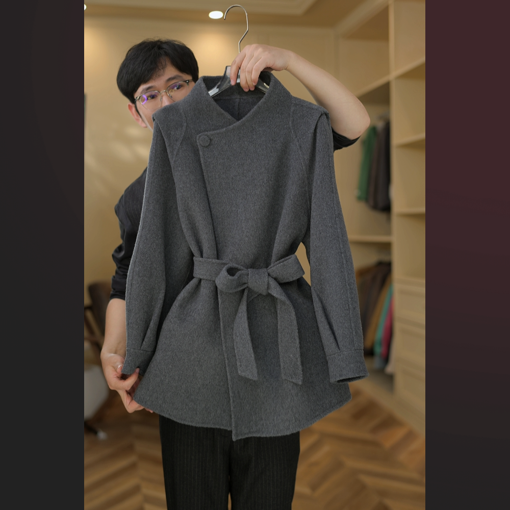【小野】2025上新腰带款时尚一粒扣气质长袖双面大衣中长款25128