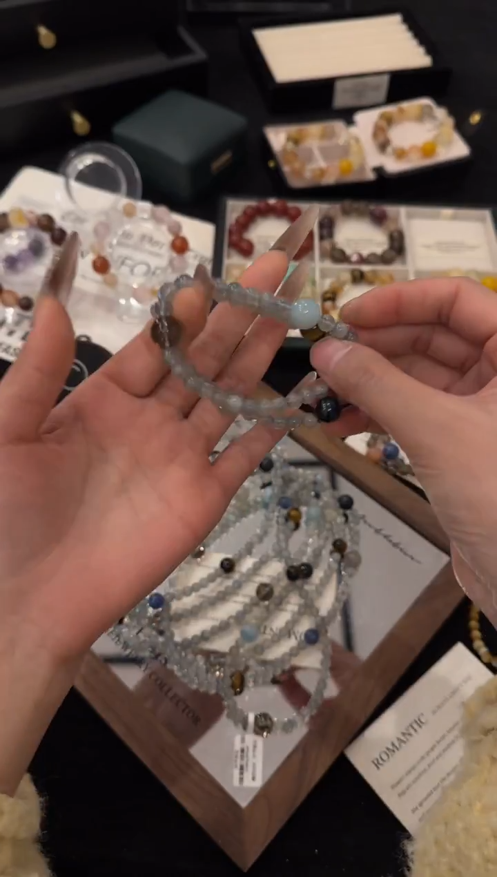 未镶嵌手链水晶灰月光双圈x3474