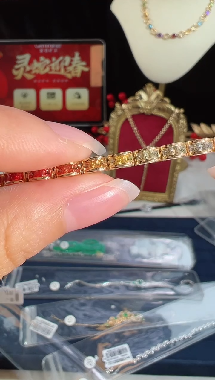 【闪购商品】彩色蓝宝石手链18K金镶嵌BB4649#-#23