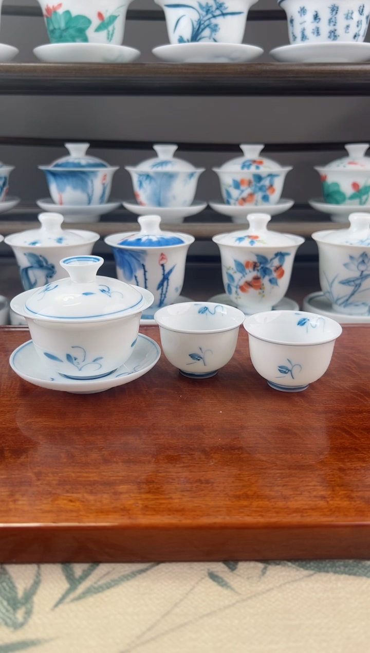 微瑕玉兰80ml三才盖碗+小美人杯2个