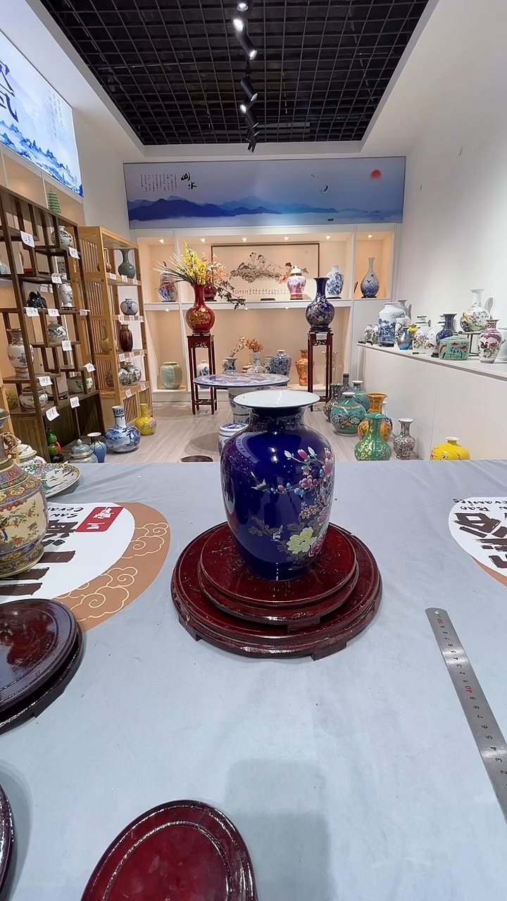 摆件小号蓝锦鸡冬瓜瓶