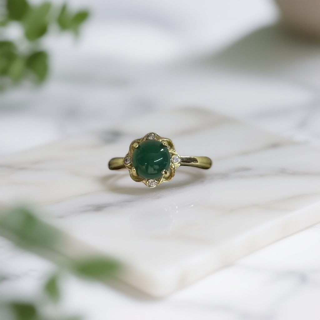 【华新】 精美绿玉髓戒指女妈妈款镶嵌合金戒指时尚开口指环