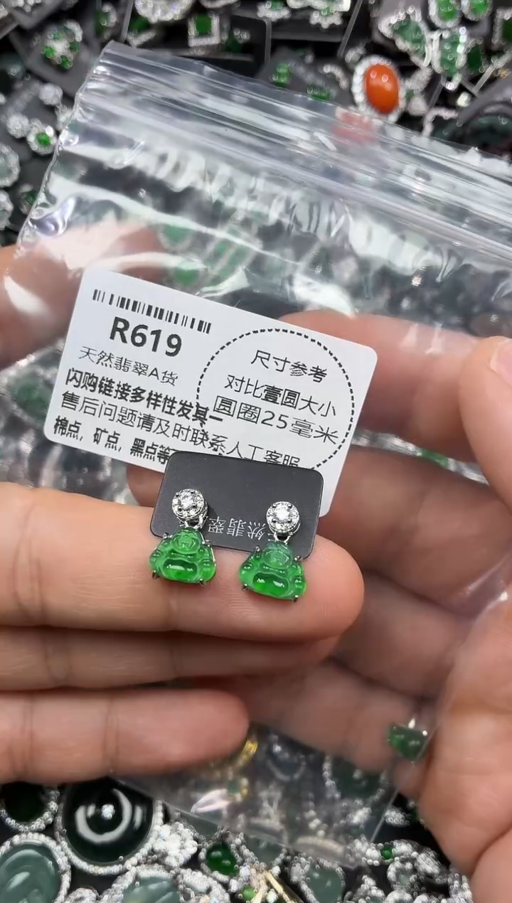 颈饰未镶嵌翡翠R619耳钉