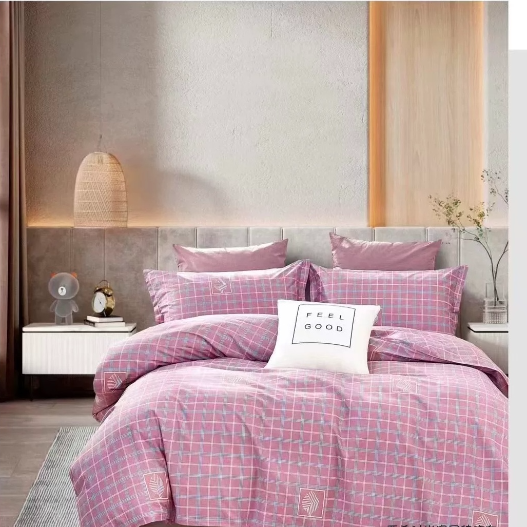 小傅家纺订制-纯棉全棉舒适亲肤柔软斜纹面料-粉格