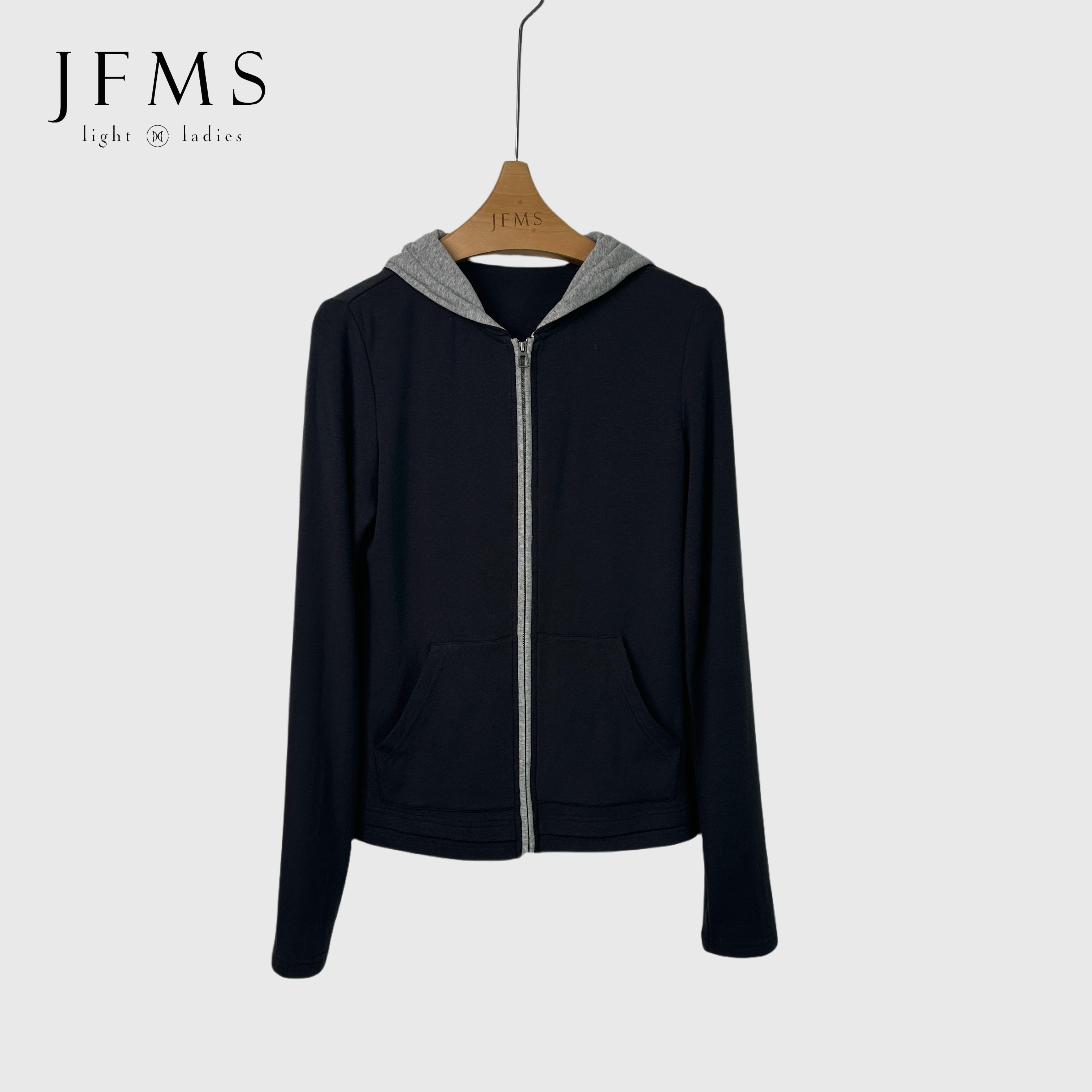 JFMS拉链连帽纯色开衫常规长款卫衣上衣女装欧美风H017