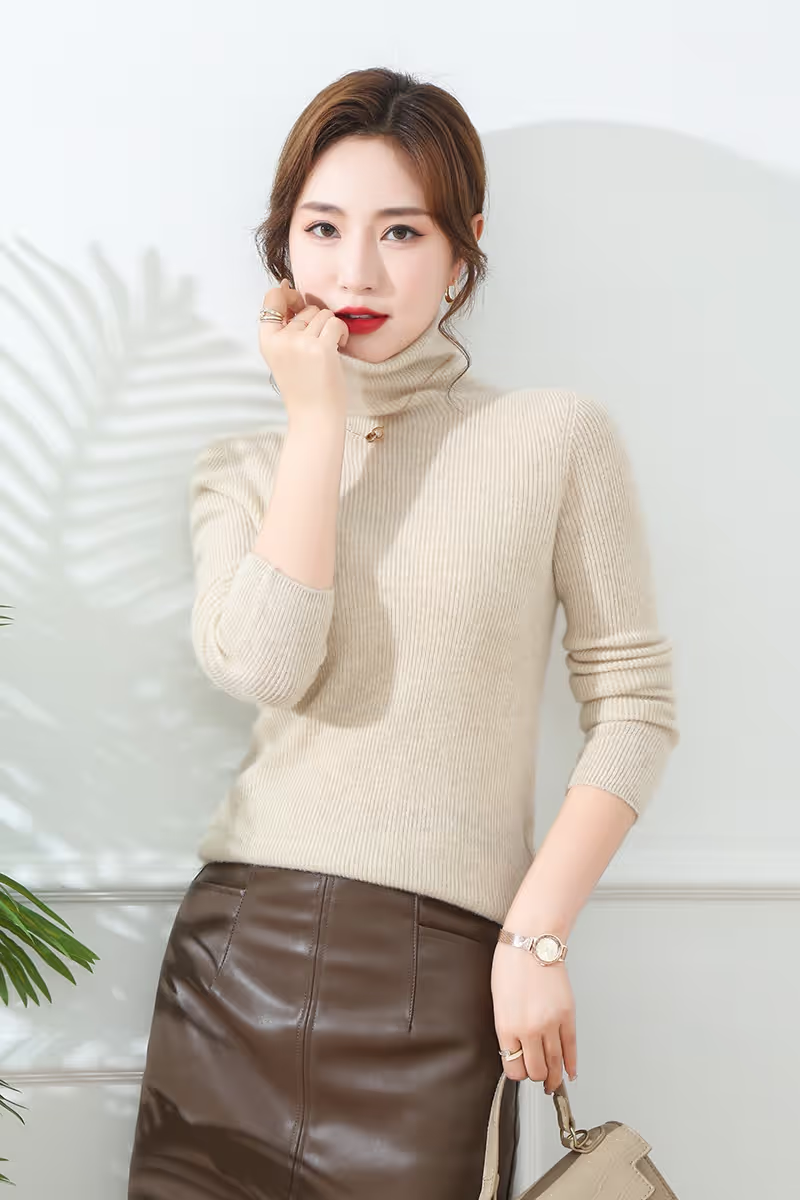 【100%山羊绒】25年新款上 高奢品针织高领弹力-82059