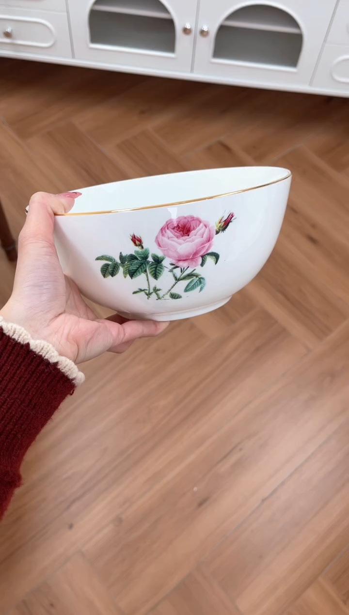 【闪购商品】碗玫瑰高骨骨瓷8寸大碗