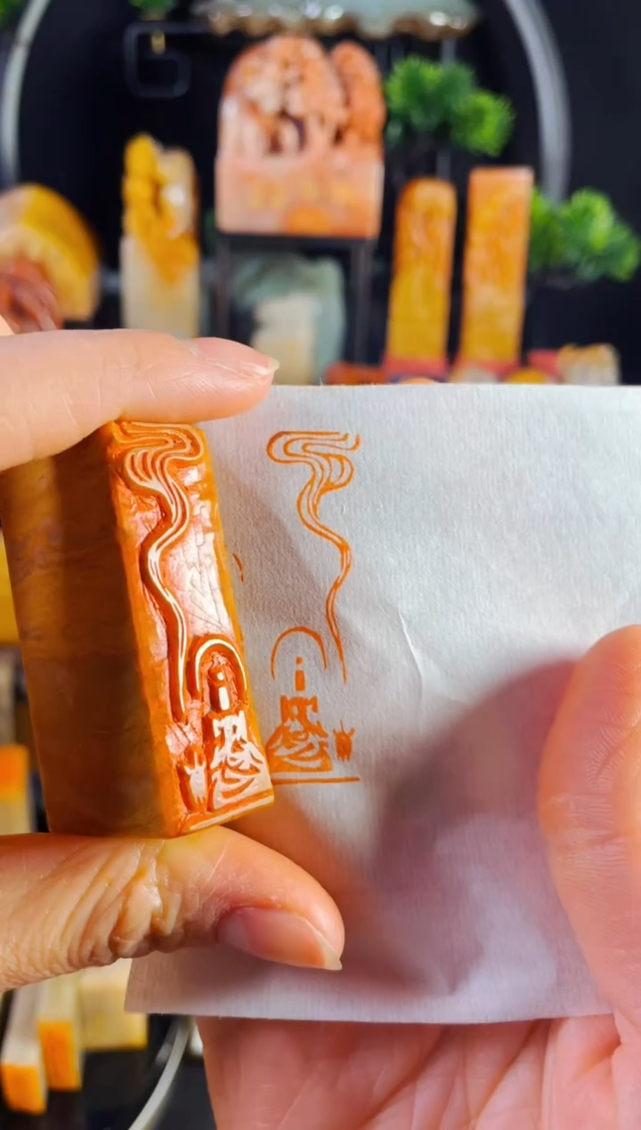 【闪购商品】老挝石印石手工篆刻《禅心佛》1.5*5木纹