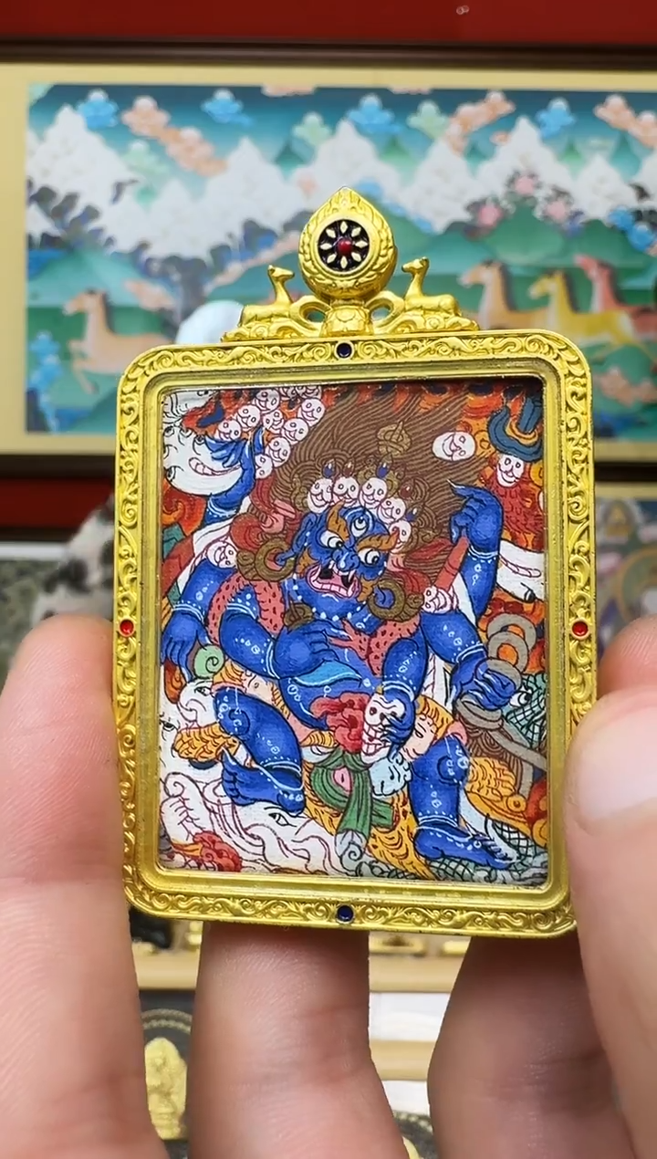 吊坠大黑-热贡纯手绘唐卡吊坠