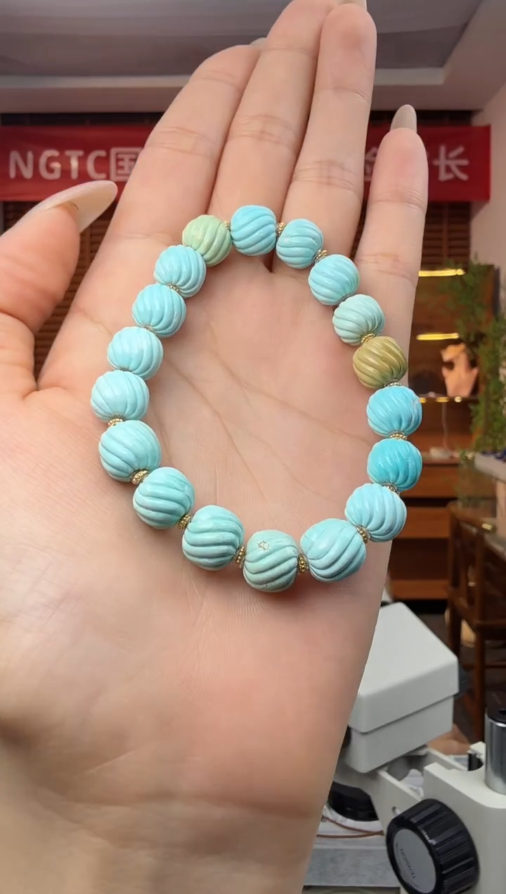 未镶嵌绿松石手串原矿绿松石扭扭珠手串9-9.5mm