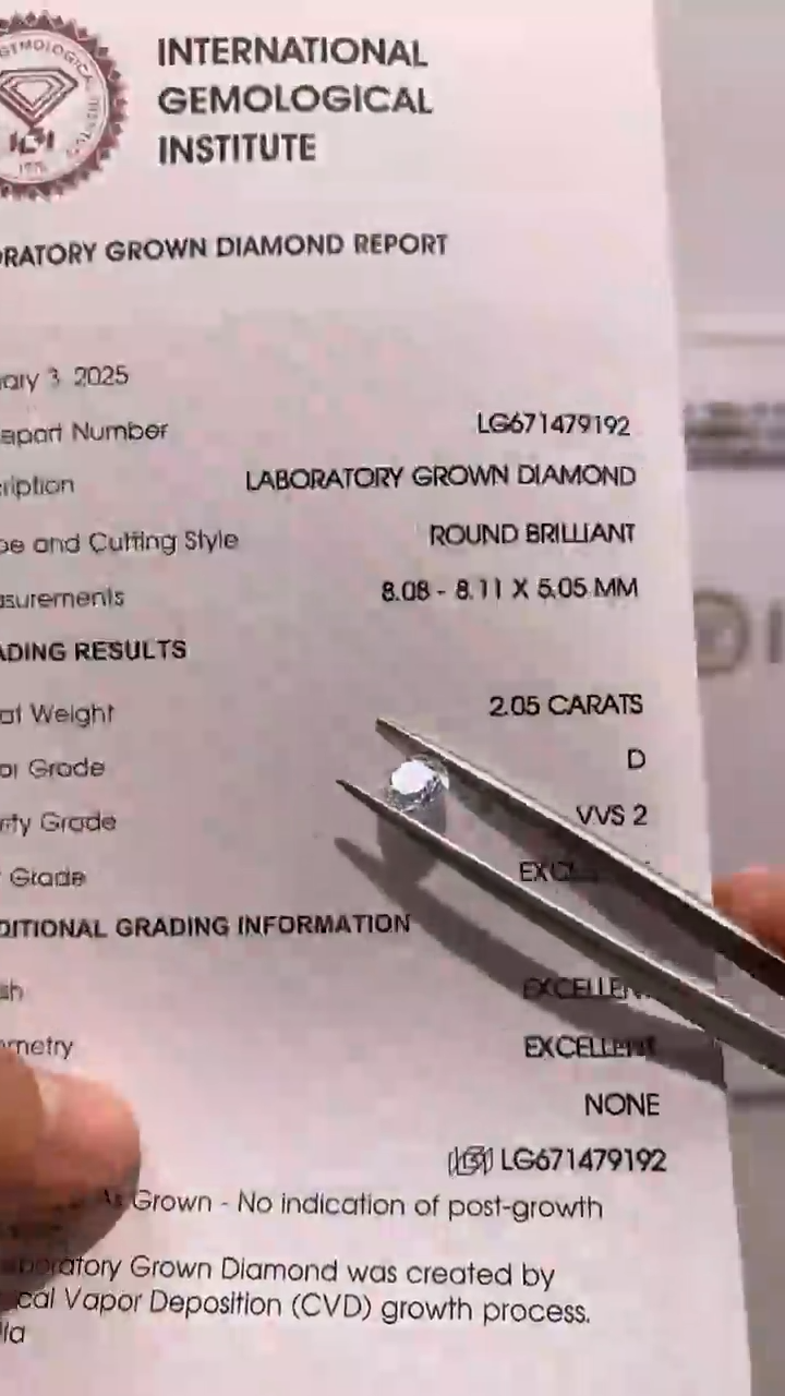 【闪购商品】实验室培育钻石裸石未镶嵌2.05D VVS2