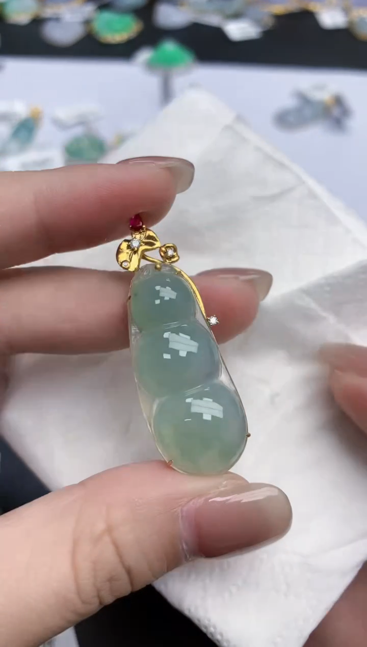 【闪购商品】翡翠颈饰18K金镶嵌天然缅甸翡翠A货