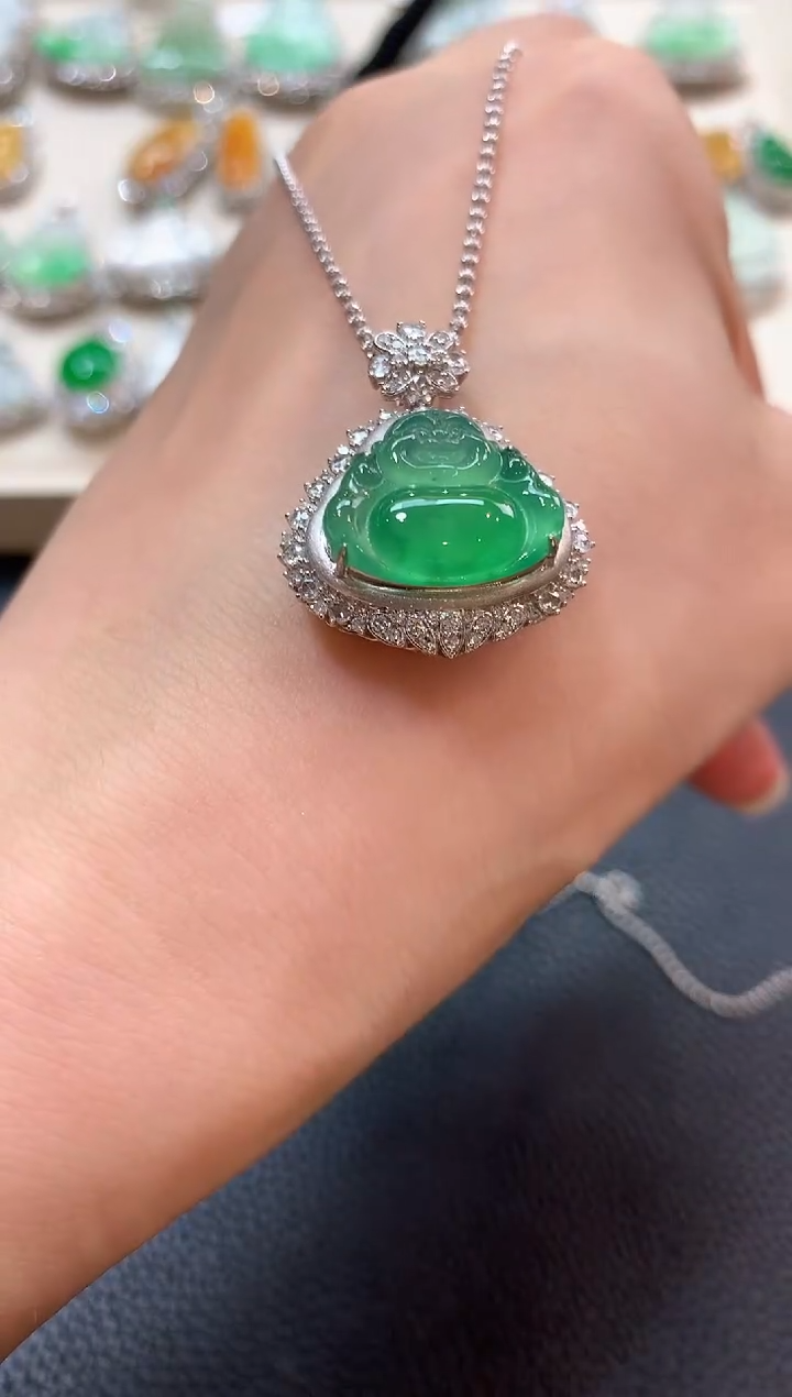 翡翠18K金镶嵌吊坠(不含链)n76   