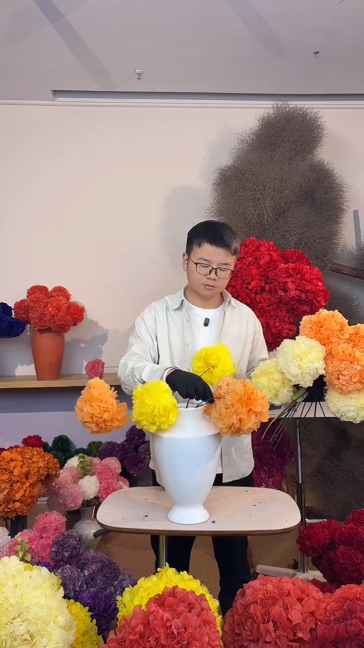 漂色永生绣球花球5枝—金黄2/香槟3