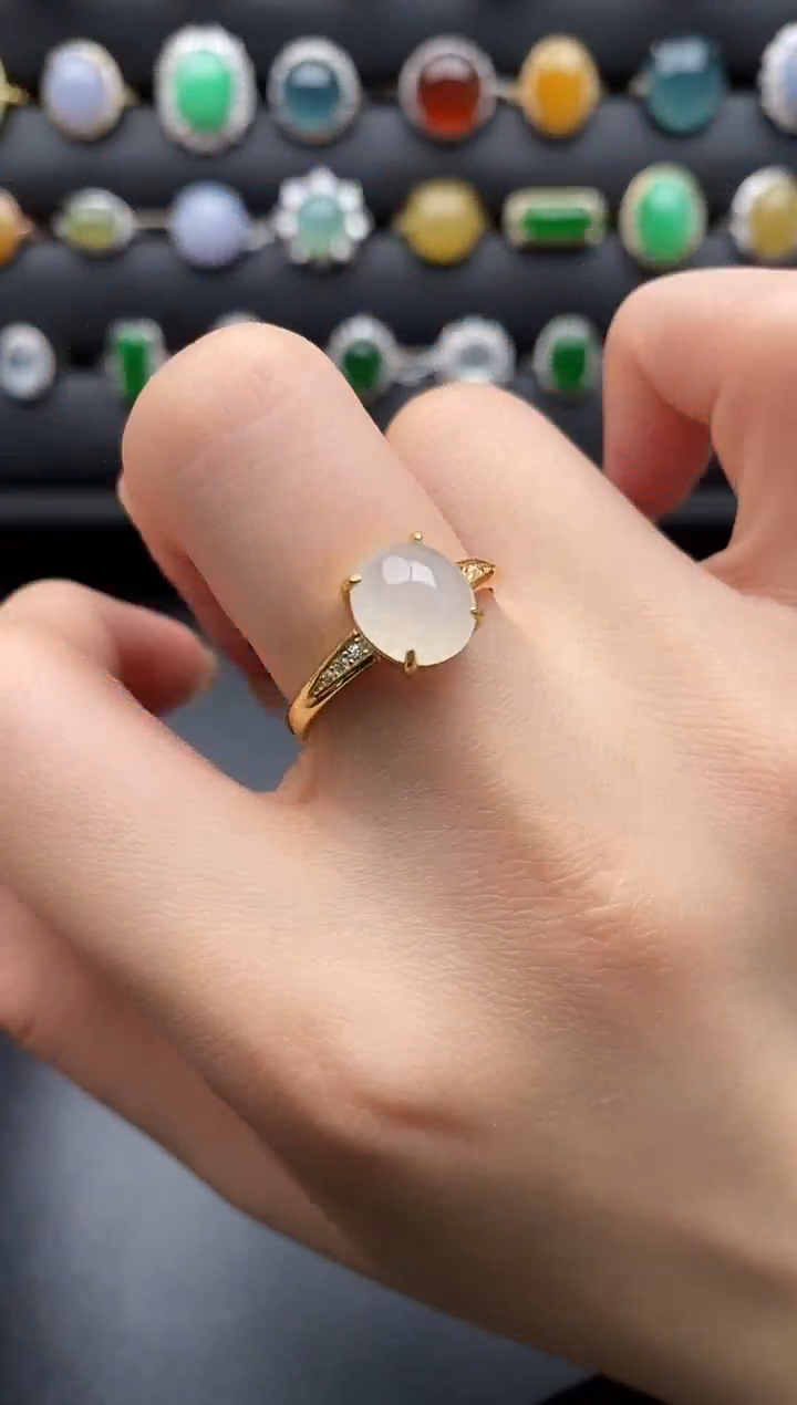 银S925镶嵌戒指翡翠一物一证一礼盒