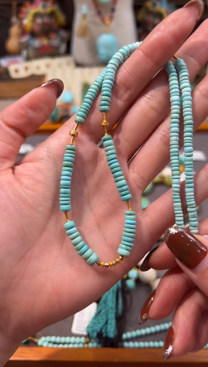 18K金镶嵌绿松石颈饰绿松石项链