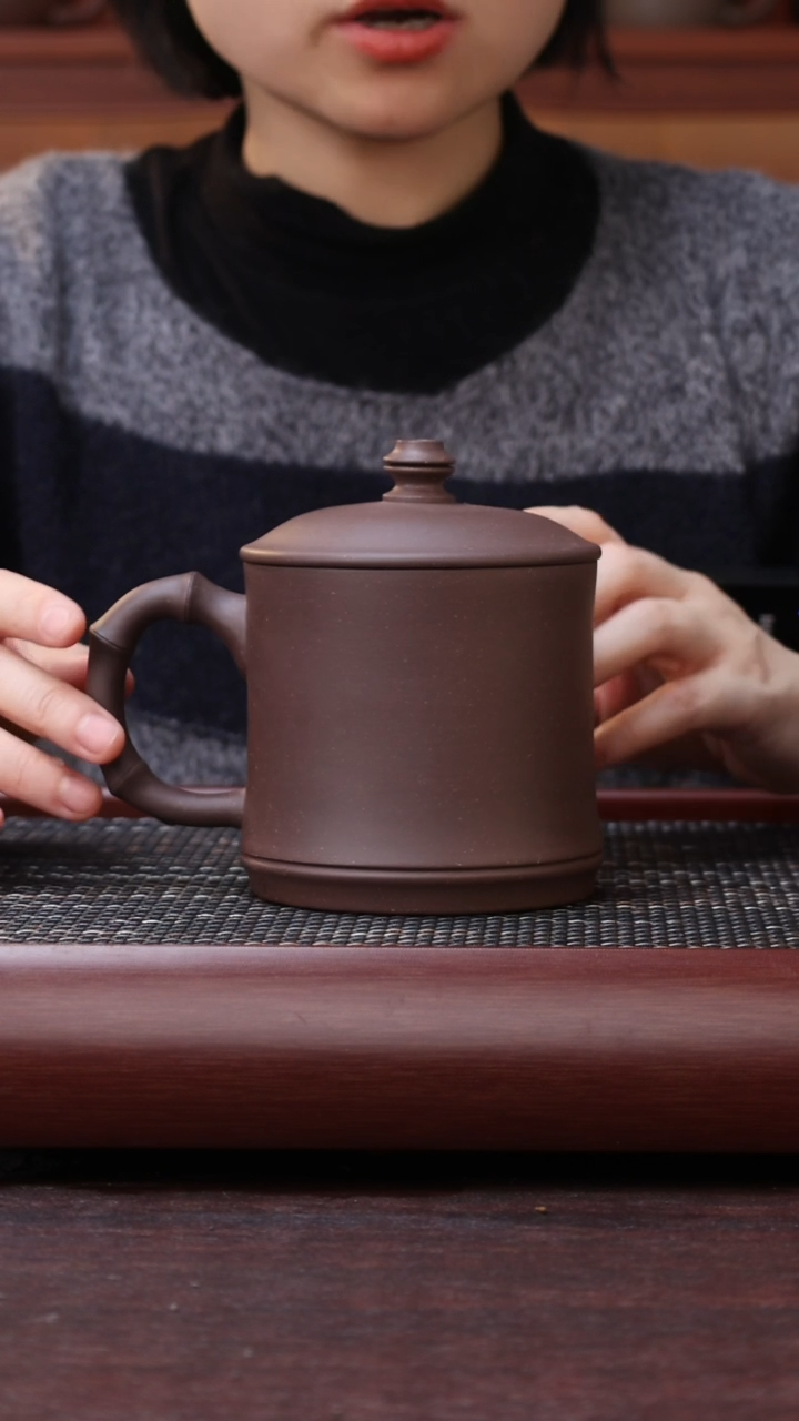 【闪购商品】紫砂茶杯大水潭深井紫泥竹节盖杯