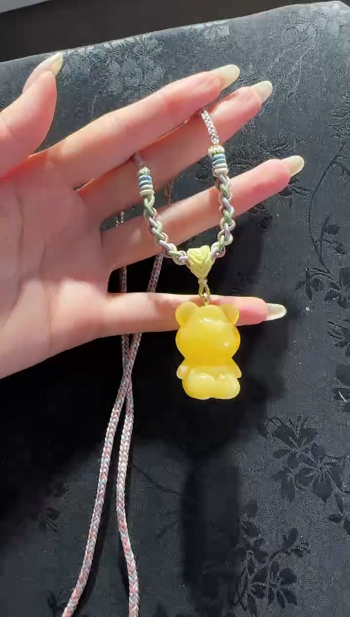 【闪购商品】琥珀项链未镶嵌蜜蜡小熊编绳款项链