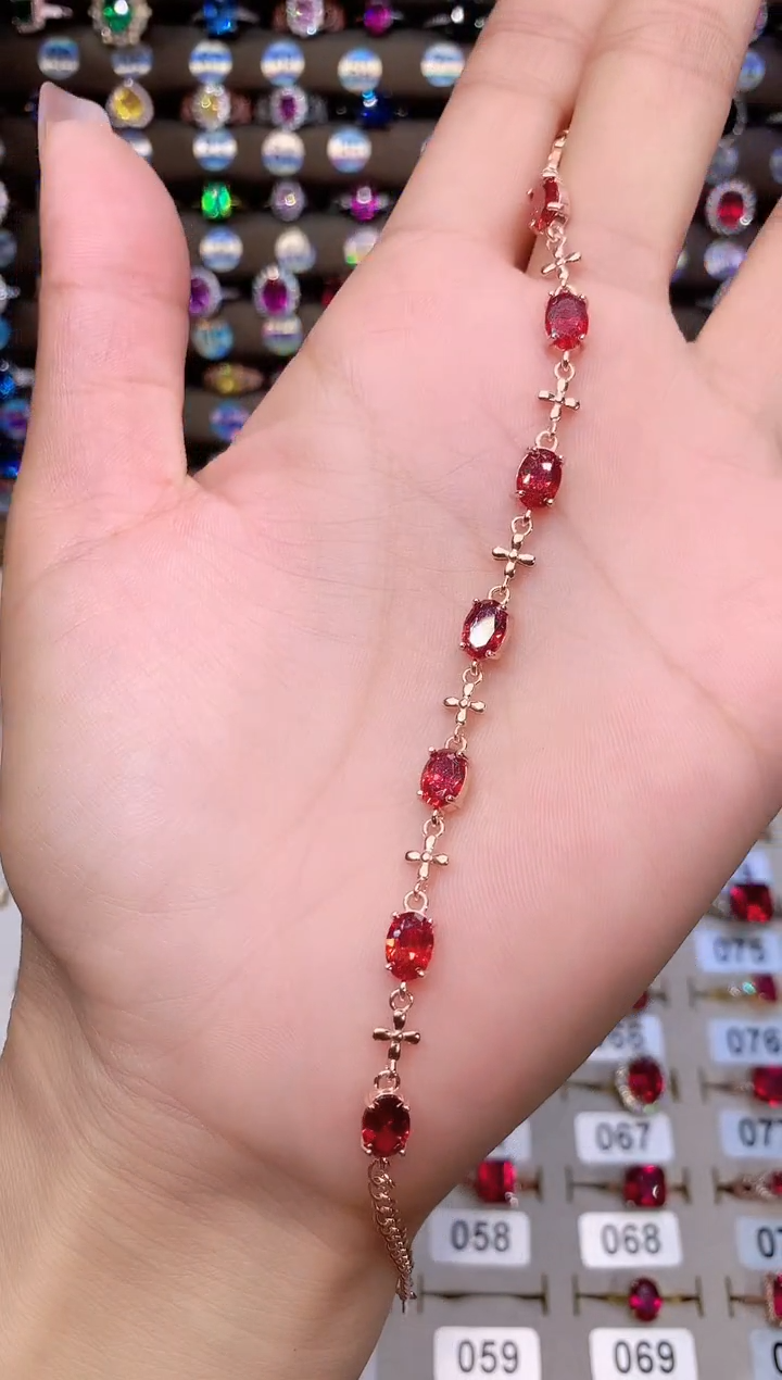 手链银S925镶嵌石榴石玫瑰金