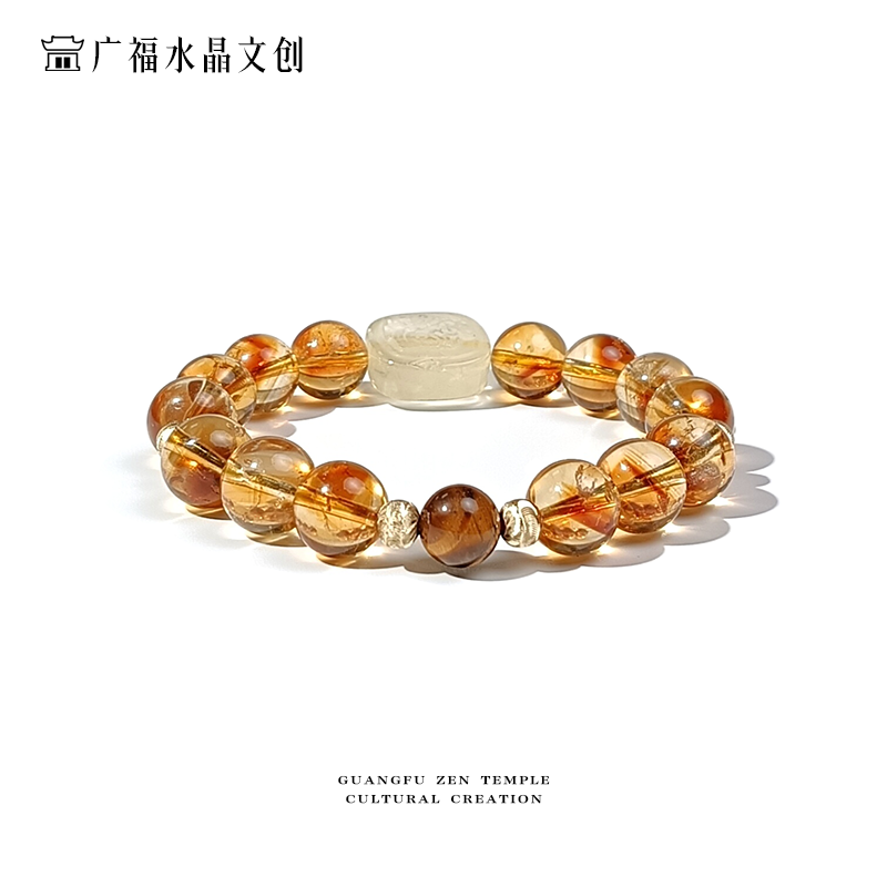 关晓彤同款黄塔水晶手串黄塔晶+黄水扎基拉姆+金虎眼石