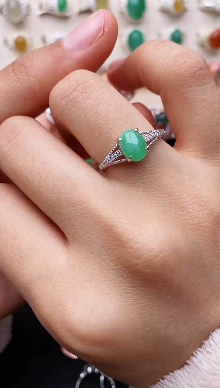 【闪购商品】翡翠戒指银S925镶嵌缅甸翡翠