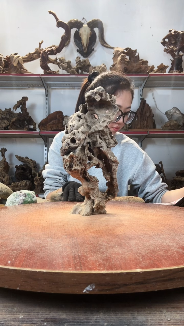 木巢*黄荆随型风化镂空底座摆件无漆无蜡