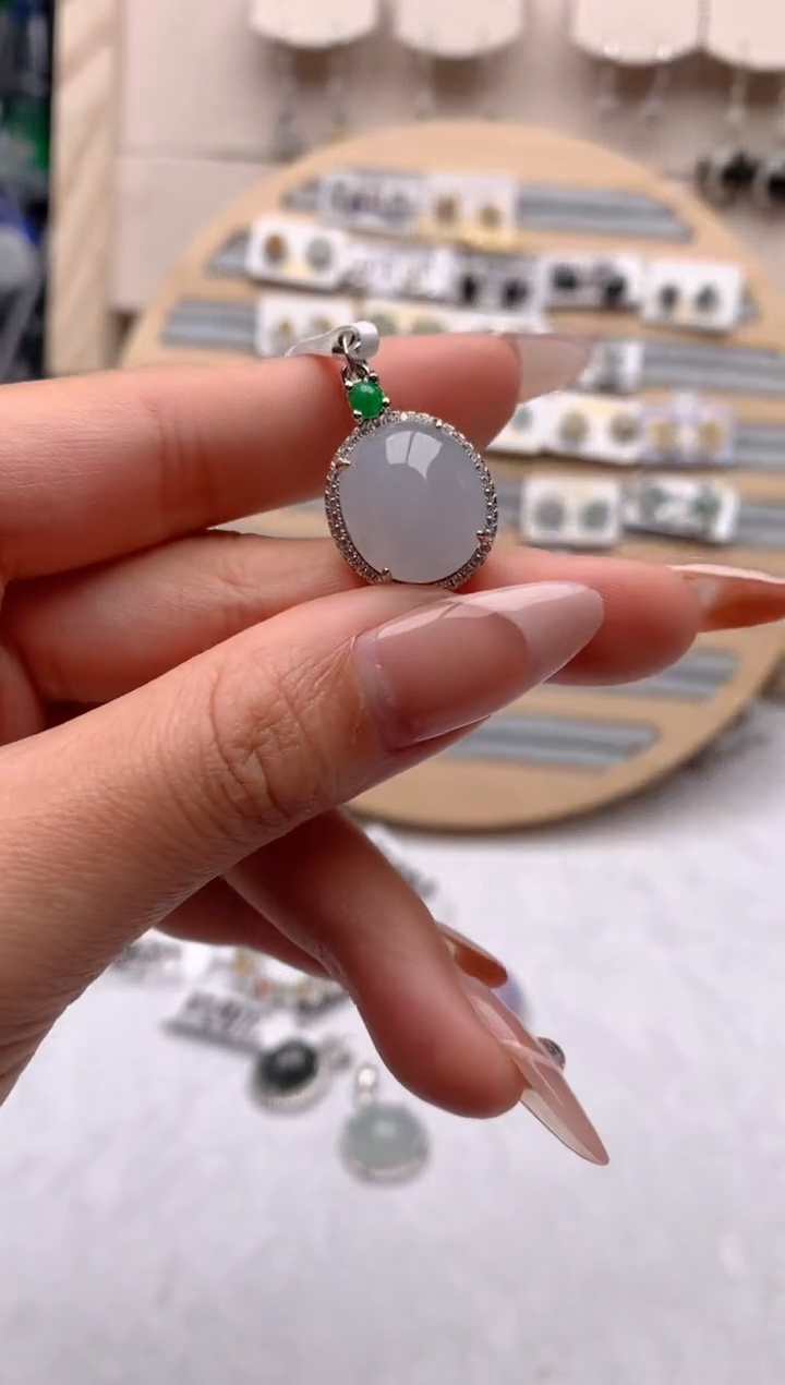 【闪购商品】翡翠吊坠(不含链)银S925镶嵌3号