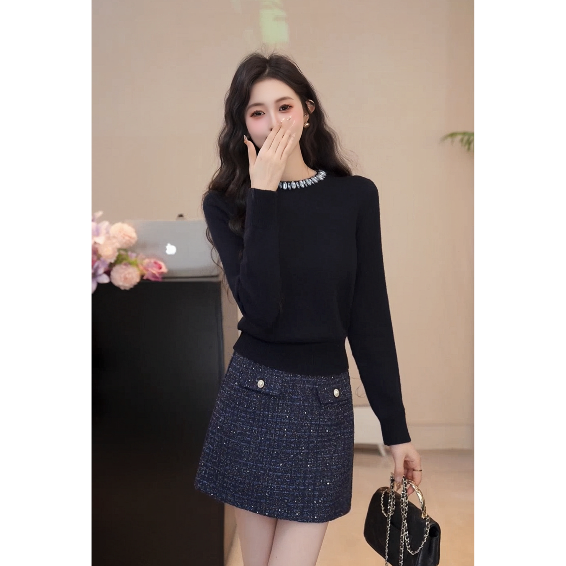 YUANLIANSU/圆脸酥【空谷幽兰】法式高级感针织上衣女小众内搭