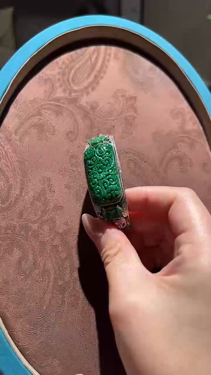 【闪购商品】翡翠手镯银S925镶嵌红翡绿翠 21号