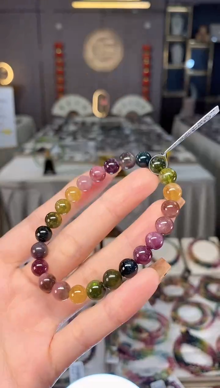未镶嵌老矿碧玺色标彩虹单圈手串7mm+碧玺dan多样性发货一条