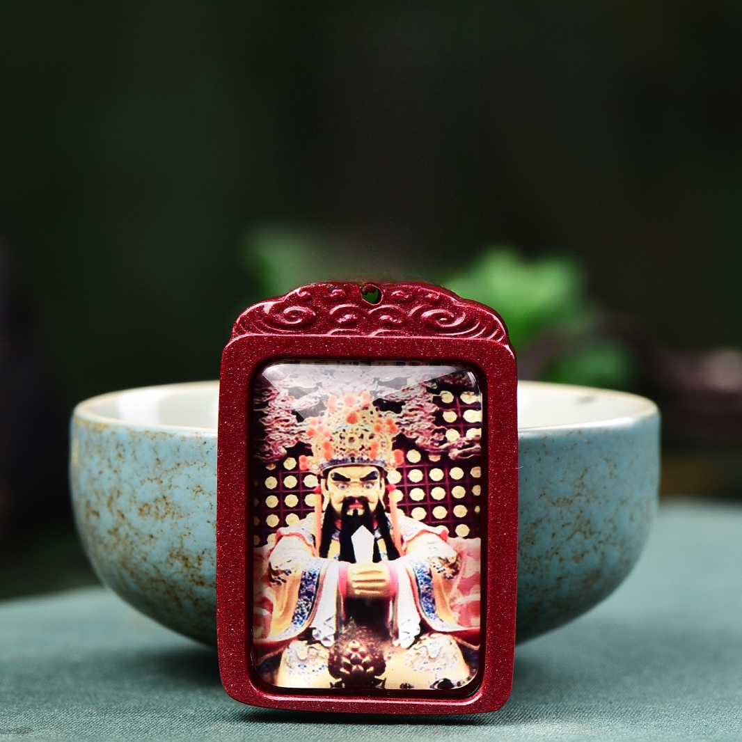 含辰砂工艺品保真高含量朱砂紫金砂唐卡龙五爷财神吊坠配绳附证书