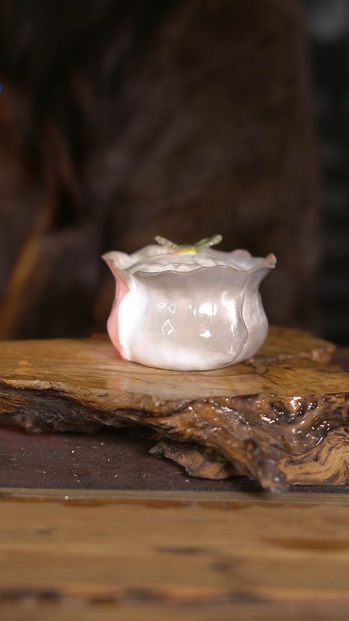 景德镇纯柴烧 高白泥手捏蝴蝶盖碗 20