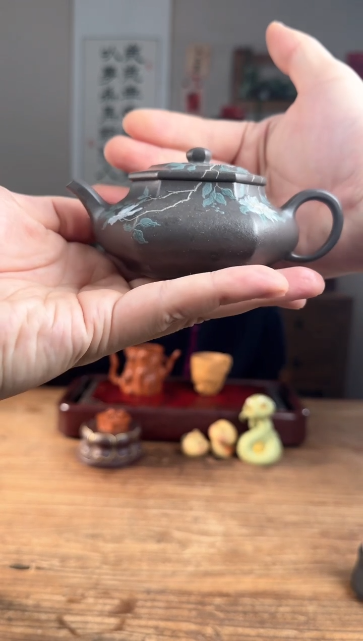 【闪购商品】紫砂茶壶六方扁灯 天青