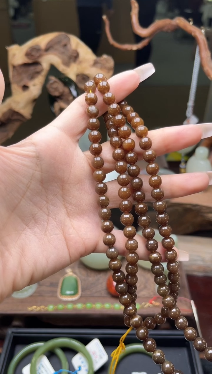 【闪购商品】和田玉项链未镶嵌108卡8且末金山糖圆珠9002898