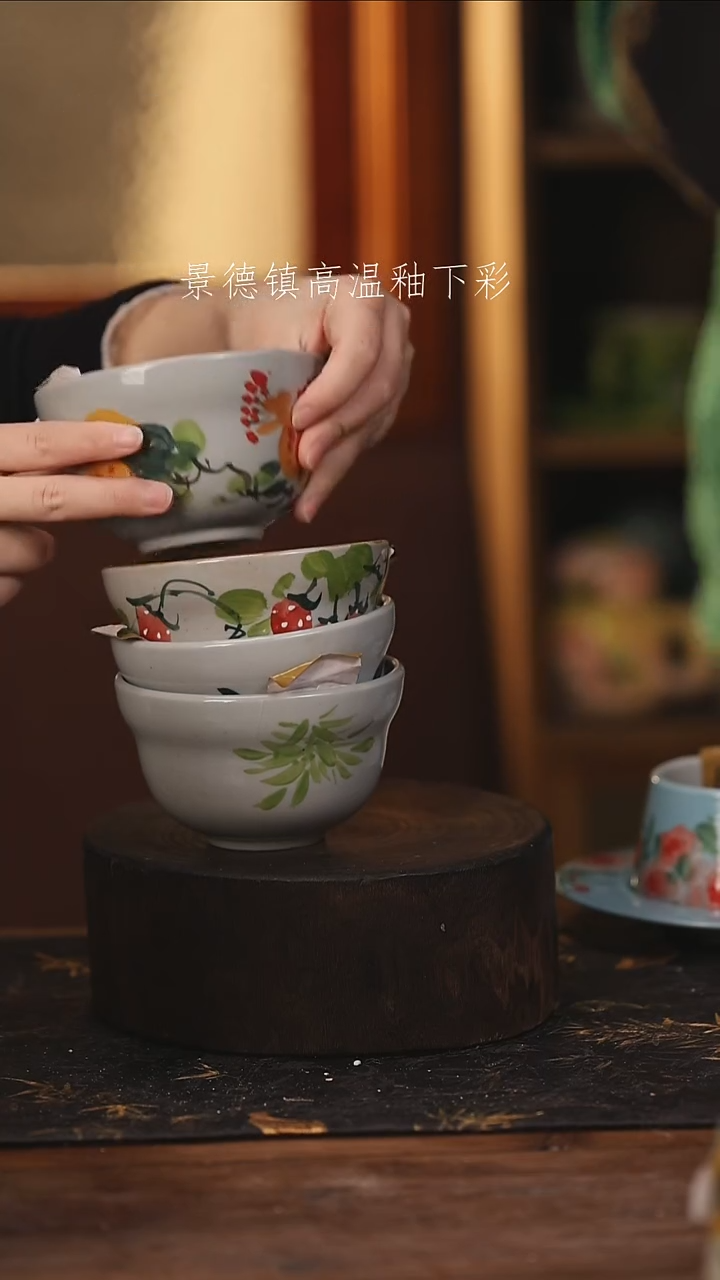 陶瓷 景德镇高温釉下手绘陶瓷