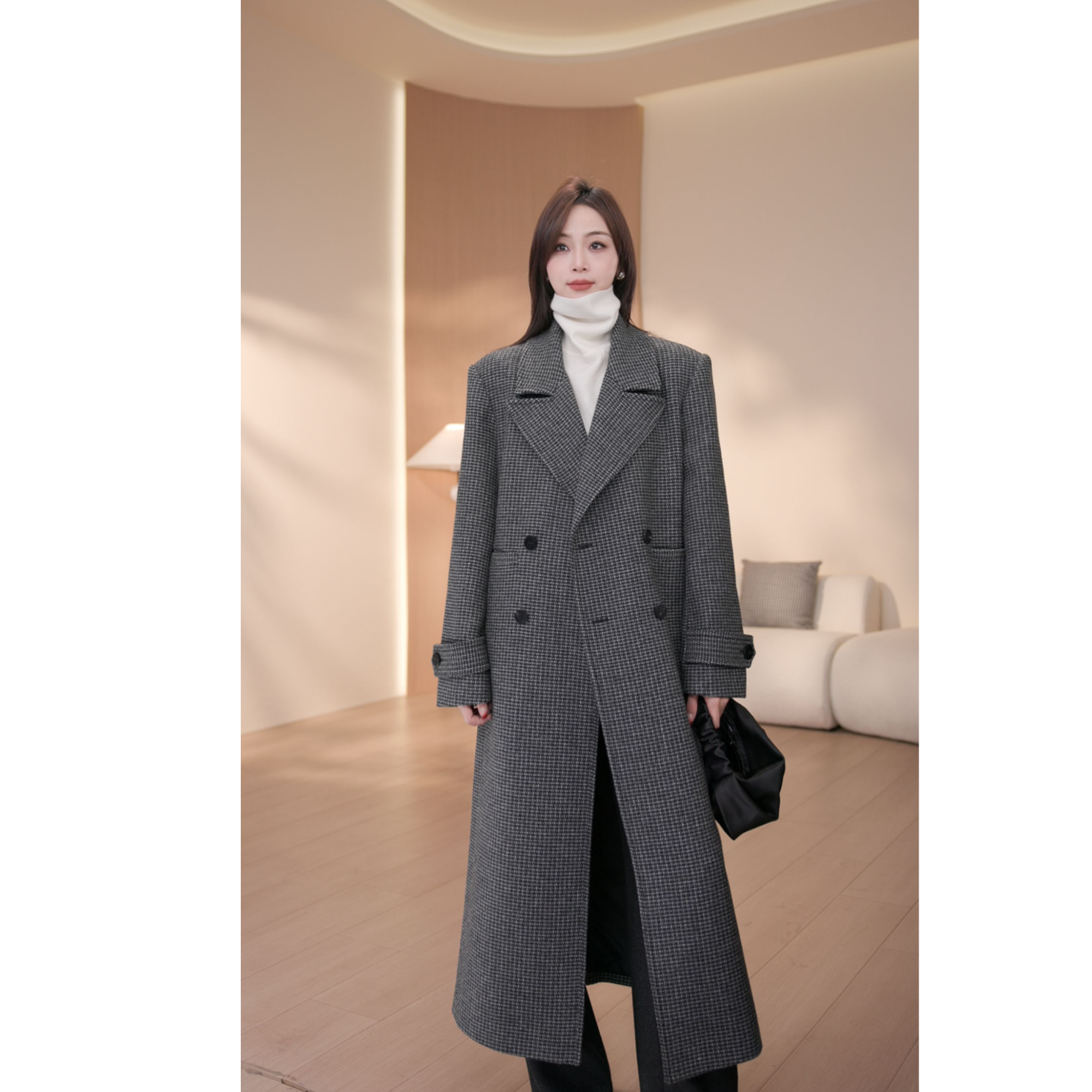 羊毛外套女冬季女士轻职风常规型大衣时尚格子长袖AF404