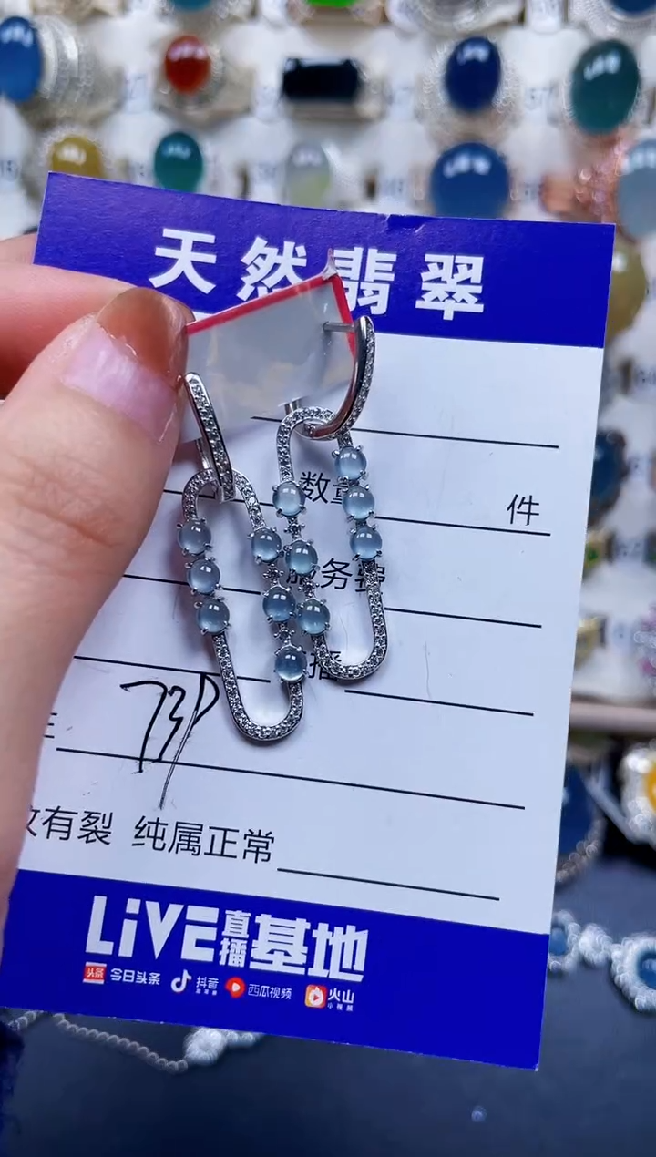银S925镶嵌翡翠耳饰739