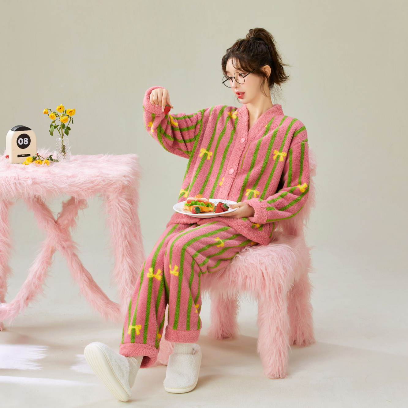 睡衣秋冬季韩版保暖加绒加厚宽松冬款家居服套装冬季XY203