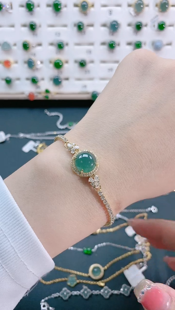 【闪购商品】翡翠手链银S925镶嵌天然翡翠