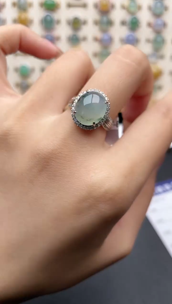 【闪购商品】翡翠戒指银S925镶嵌一物一证一礼盒