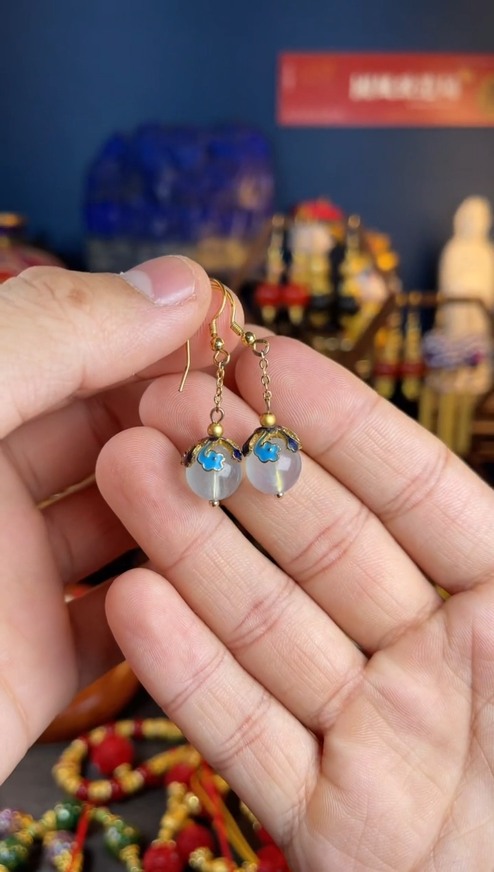 【闪购商品】海蓝宝石耳坠银S925镀金镶嵌海蓝宝耳钩