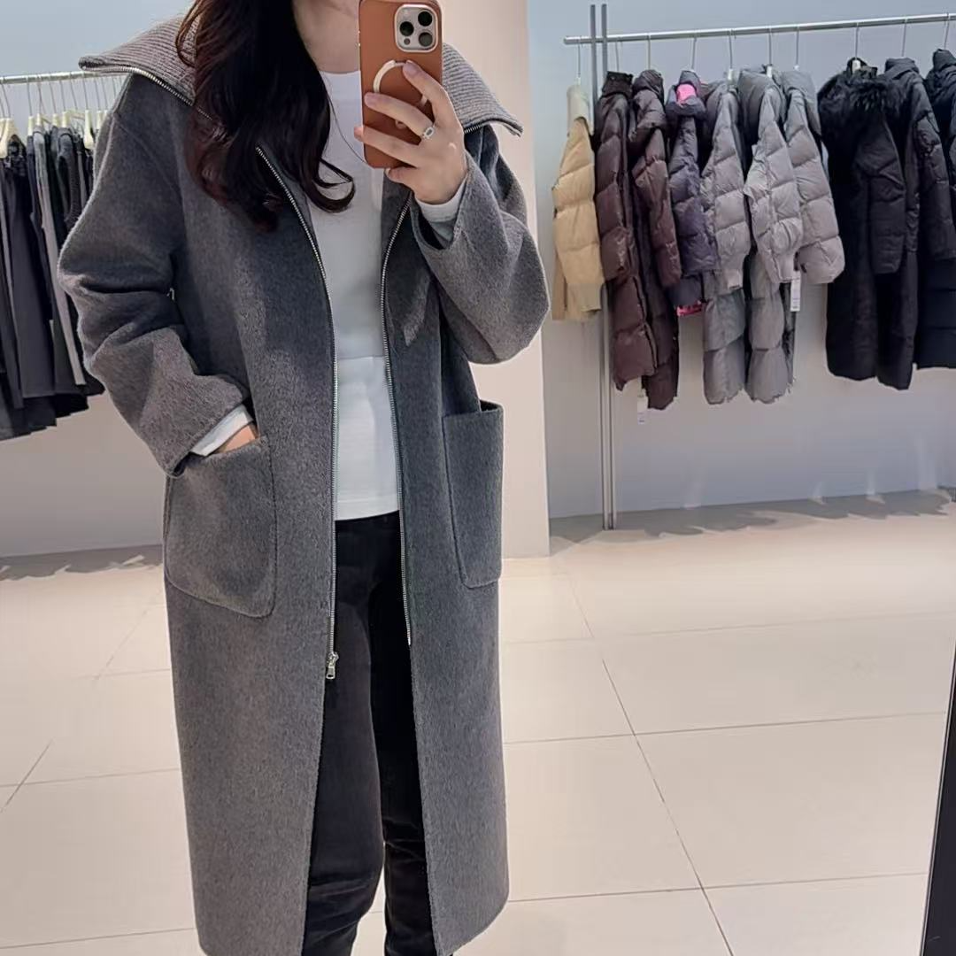 毛呢-135B234025艾家大口袋拉链长款大衣