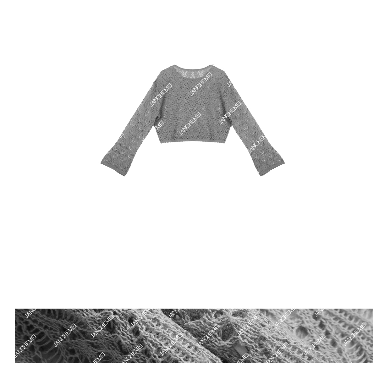 JANGHEMEI【札记】镂空宽松短款长袖针织上衣 G22738M42