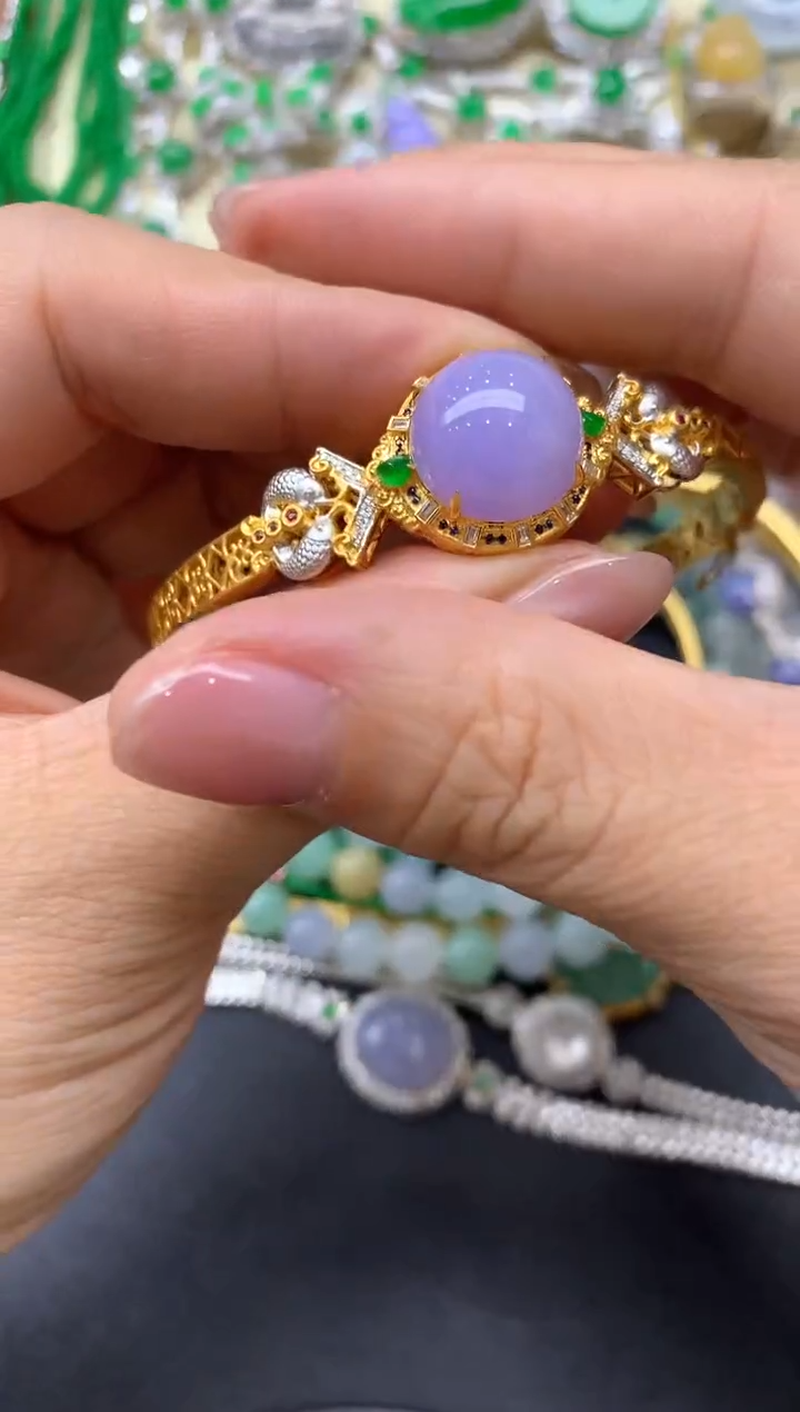 【闪购商品】翡翠手镯18K金镶嵌642中国好珍宝