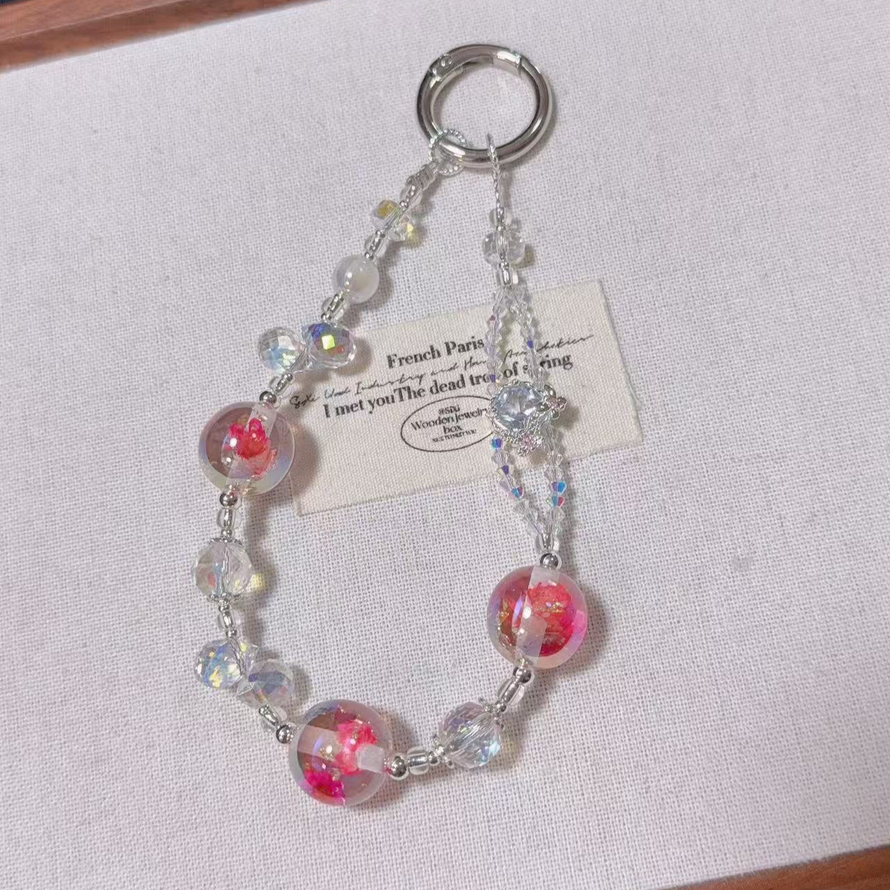 【D73】玫红色系手机链 海蒂珠珠 钻钻锆石微双链原创时尚