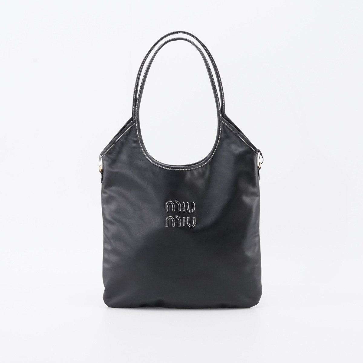 99新 MIU MIU/缪缪  ivy 黑色 皮革 中号 托特包/BGB200870003
